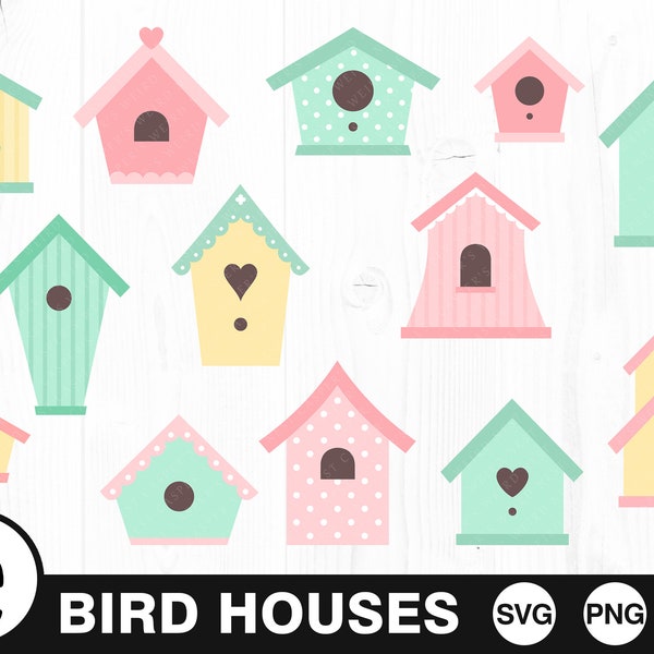 Pastel Bird Houses - SVG, PNG, JPG - Digital Cut File, Commercial Use, Instant Download, Bird House Svg, Bird House Cut File, Pastel Svg