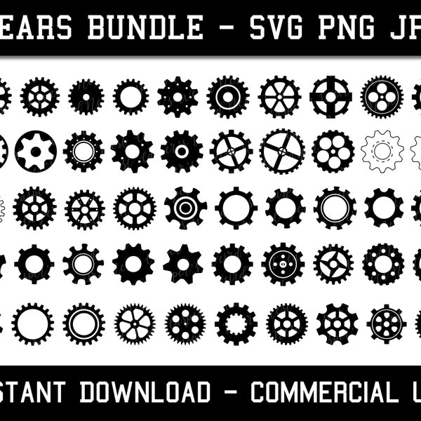 Gears Bundle - SVG PNG JPG - Transparent Background - Commercial Use - Instant Download - Files for Cricut - Steampunk - Clockwork - Machine