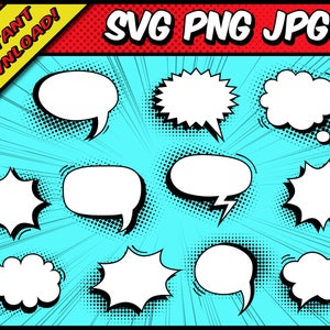Leere Comic Stil Sprech- / Denkblasen - SVG, PNG, JPG - Digital Cut Files - Kommerzielle Nutzung - Instant Download - Files for Cricut