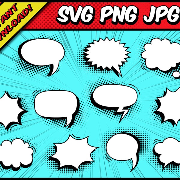 Blank Comic Style Speech / Thought Bubbles - SVG, PNG, JPG - Digital Cut Files - Commercial use - Instant Download - Files for Cricut