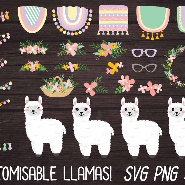 Customisable Llama Bundle - SVG, PNG, JPG - Digital Cut File, Commercial Use, Instant Download, Mix and Match, Llama Cut File, Cutting