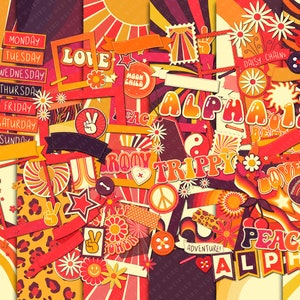 Sunset Retro, Digital Scrapbooking Kit, Instant download, Print at Home, Junk Journal, Scrapbook Kit, Hippy Ephemera, Retro Ephemera, Sun