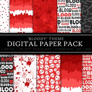 Bloody Digital Paper Pack - SVG, JPG, PNG - Commercial Use, Instant Download, Bloody Drip, Dripping Blood, Scrapbooking Paper, Blood Pattern