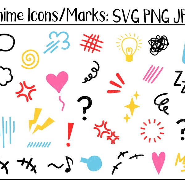 Anime / Manga Marks - SVG, PNG, JPG - Digital Cut Files, Commercial use, Instant Download, Files for Cricut, Anime Emotes, Emotions, Cartoon
