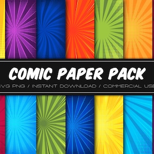 Regenbogen Comic Digitale Papiere / Hintergrund - PNG & JPG - Kommerzielle Nutzung - Sofortiger Download - Regenbogen Muster - Superheld Comic-Buch - Farben