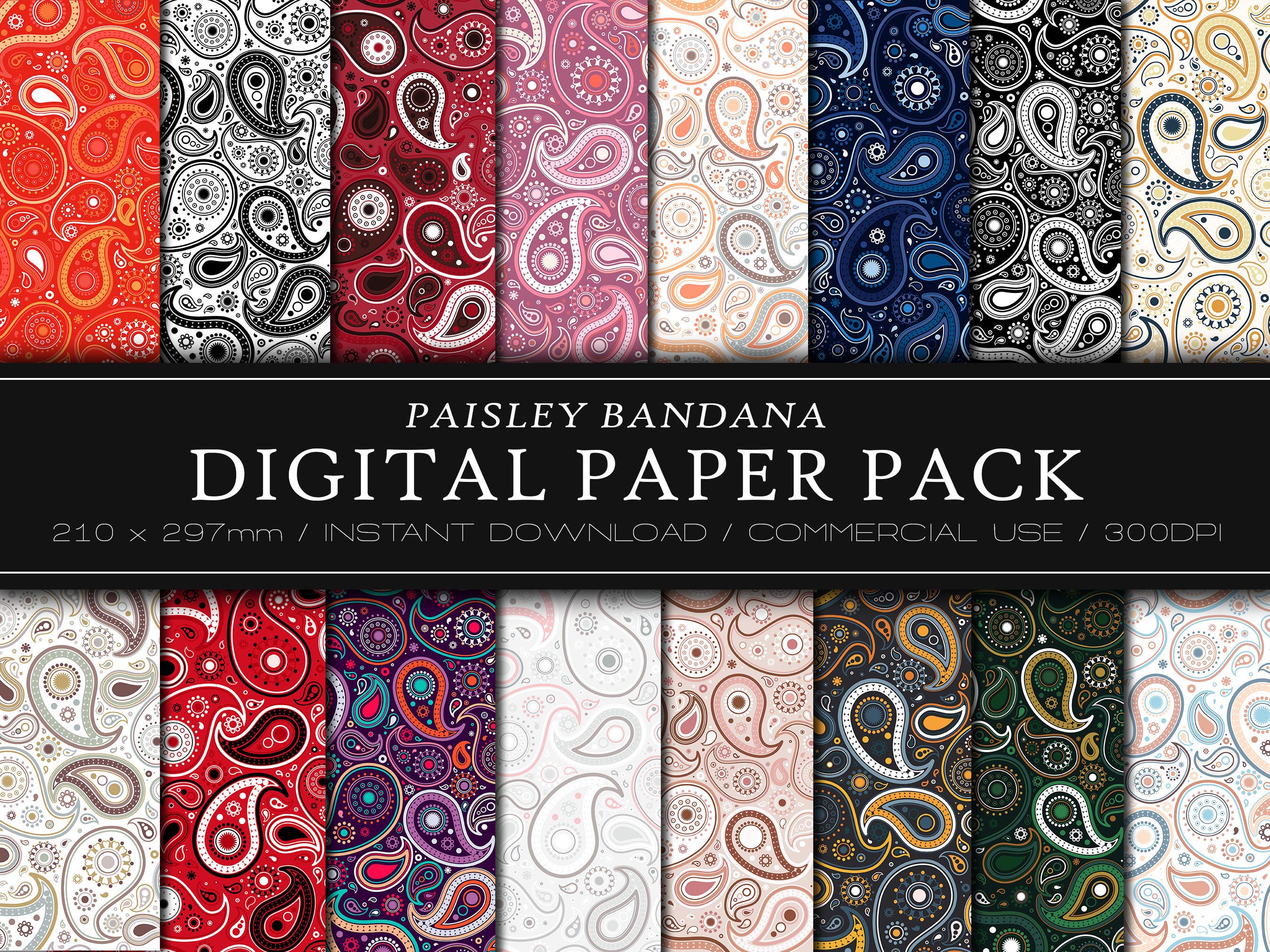 Layered Paisley - SVG, PNG, JPG, Seamless, Digital Cut File, Commercial Use, Instant Download, Paisley Pattern, Bandana Pattern, Pattern Svg