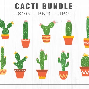 Cactus Bundle - SVG, PNG, JPG - Commercial Use, Instant Download, Cactus Pot, Svg Bundle, Cactus Vector, Digital Download, Cactus Svg, Cute