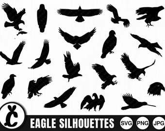 Eagle Silhouettes, SVG, JPG, PNG, Commercial Use, Digital Cut Files, Files for Cricut, Transparent Background, Flying Bird, Eagle Svg, Beak