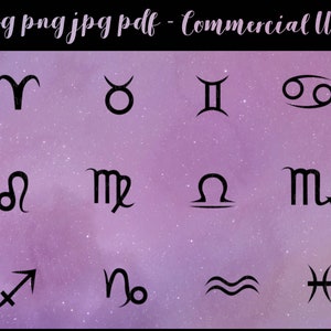 Zodiac signs, set of horoscope symbols, astrology icons collection. Clip  Art silhouettes (eps, svg, pdf, png, dxf, jpeg).