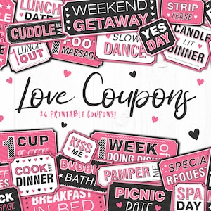 Printable Love Coupons, Girlfriend Gift, Boyfriend Gift, Print at Home, Valentines Day Coupon, Romantic Gift, Cute, Valentines Gift, Voucher
