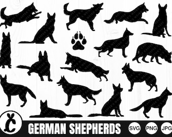 Bergers Allemands - SVG, PNG, JPG - Fichiers de coupe numérique, Utilisation commerciale, Téléchargement instantané, Prêt à couper, Berger allemand Svg, Fichier de coupe de chien