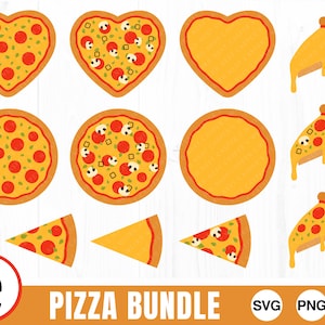 Pizza Bundle - SVG, PNG, JPG - File di taglio digitale, uso commerciale, download immediato, pronto per il taglio, file per Cricut, fetta di pizza, pizza a forma di cuore