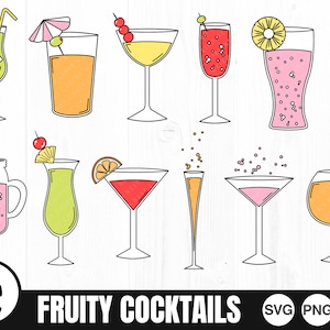 Illustrazioni di cocktail - SVG, PNG, JPG, file di taglio a strati, download immediato, uso commerciale, file per Cricut, pronti per il taglio, cocktail Svg