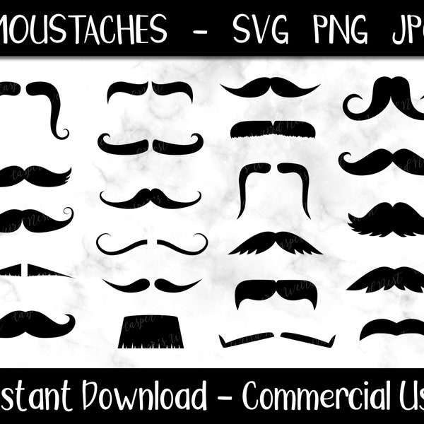 Moustaches excentriques, SVG, PNG, JPG, Utilisation commerciale, Fichiers coupés numériques, Fond transparent, Poils du visage, Moustache Svg, Moustache Cut File