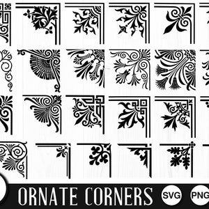 Sierlijke hoeken, SVG, PNG, JPG, Digitaal snijbestand, Commercieel gebruik, Instant download, Transparante achtergrond, sticker met bloemen, Svg-bundel, distel