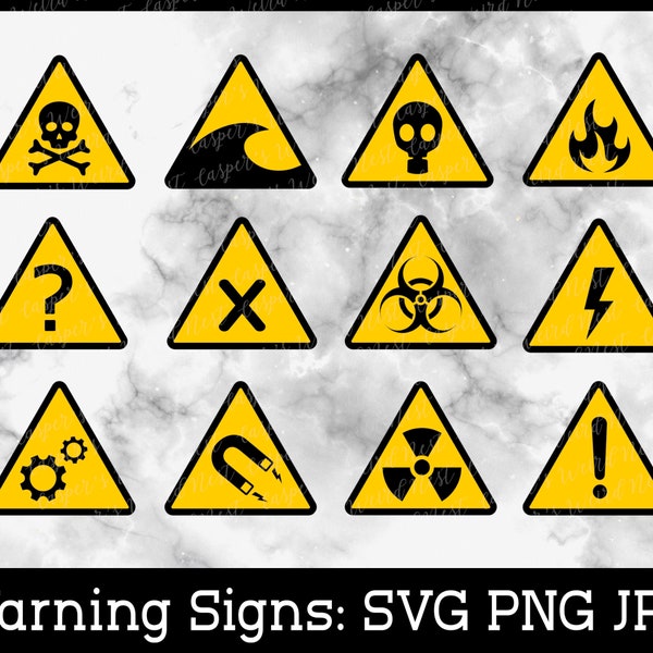 Warning / danger signs bundle - SVG, PNG, JPG, digital cut files (instant download, commercial use allowed)