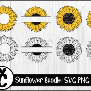 Monogramas de girasol - SVG, PNG, JPG - Archivos de corte digital, Descarga instantánea, Uso comercial permitido, Archivos Cricut, Listos para cortar, Girasol Svg