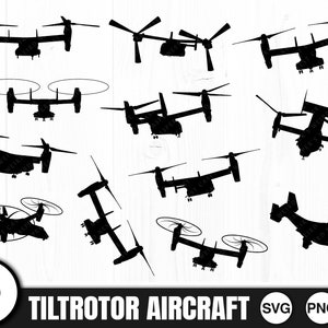 May include: A set of 10 black silhouette images of tiltrotor aircraft in various positions. The images are perfect for crafting projects, scrapbooking, or digital design.