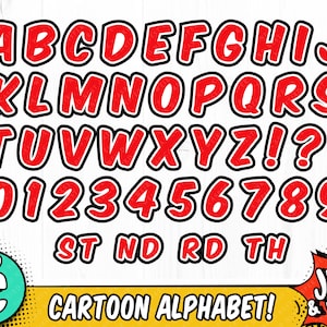 Cartoon Alphabet - PNG, JPG, SVG - Instant Download, Comic Book, Letters, Commercial Use, Numbers, Comic Book, Superhero Letter, Retro, Cute