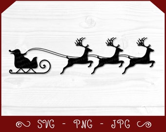 Santa's sleigh with reindeer - svg, png, jpg (commercial use ok) - instant download