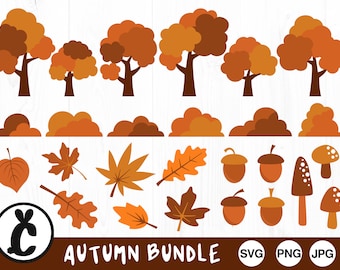 Autumn Bundle - Digital Cut Files - SVG PNG JPG - Commercial Use, Instant Download, Fall Tree, Tree Svg, Cartoon Tree, Acorn Svg, Fall Leaf