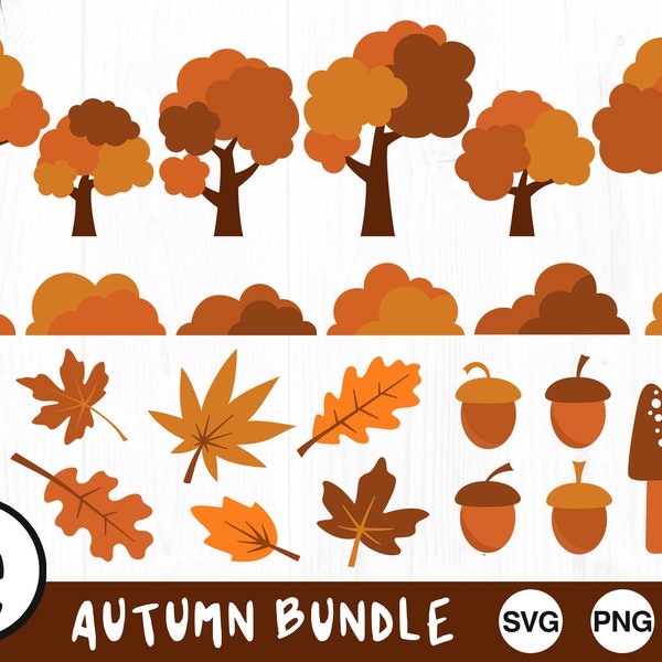 Autumn Bundle - Digital Cut Files - SVG PNG JPG - Commercial Use, Instant Download, Fall Tree, Tree Svg, Cartoon Tree, Acorn Svg, Fall Leaf