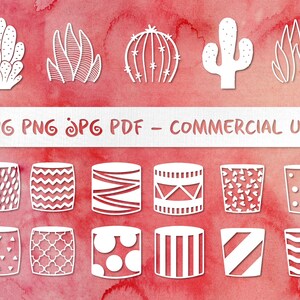 Paquete de cactus y suculentas - SVG, PNG, JPG, Pdf, uso comercial, descarga instantánea, maceta de cactus, planta de casa, paquete suculento, archivo de corte de cactus