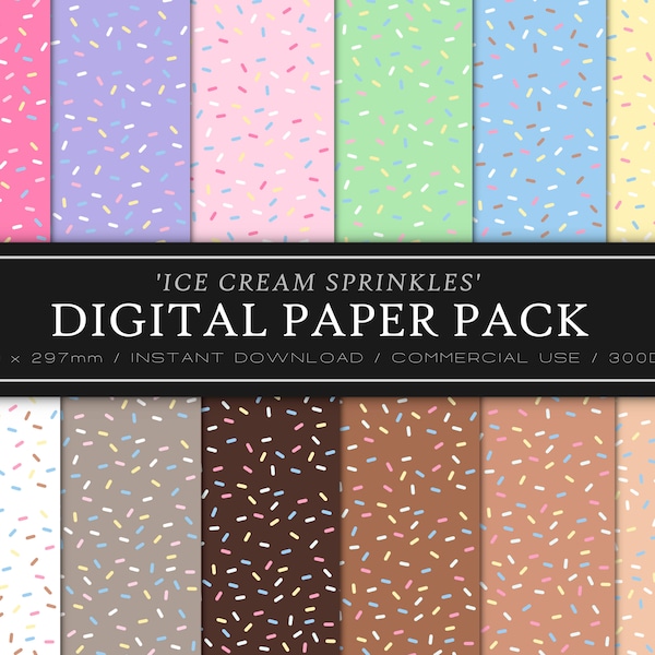 Candy Sprinkles Digital Paper Pack, Seamless Sprinkle Pattern, Digital Cut File, Commercial Use, Instant Download, Ready to Cut, Ice cream