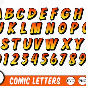 Lettere di fumetti - PNG - JPG - Download immediato, Numeri di fumetti, Lettere, Uso commerciale, Numeri, Fumetti, Lettere di supereroi, Alfabeto, Carino