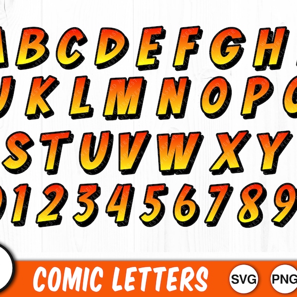 Comic Letters - PNG - JPG - Instant Download, Comic Numbers, Letters, Commercial Use, Numbers, Comic Book, Superhero Letters, Alphabet, Cute