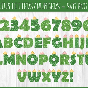 Letras y números de cactus: SVG, PNG, JPG, uso comercial, descarga instantánea, alfabeto de cactus, listo para cortar, cactus svg, fondo transparente