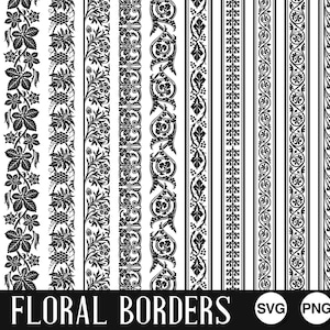 Bordas florais, SVG, PNG, JPG, arquivo de corte digital, uso comercial, download instantâneo, divisor Svg, linha Svg, pacote Svg, pronto para cortar, borda