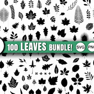 Laubblatt-Bundle - SVG, PNG, JPG, Digitalschnittdateien - 100 Einzigartige Blätter, Sofort-Download, kommerzielle Nutzung, Herbstblatt, Ahornblatt, Eichenblatt, Palme