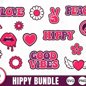 Paquete Hippie - SVG, PNG, JPG - Uso comercial, Descarga instantánea, Archivos para Cricut, Groovy, Descarga digital, Paquete Hippy, Hippy Svg, Paz
