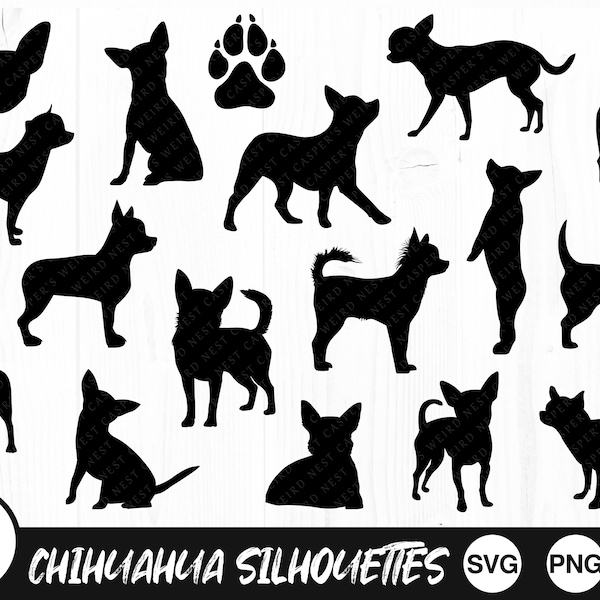 Chihuahua Silhouettes, SVG, PNG, JPG, Digital Cut File, Commercial Use, Transparent Background, Instant Download, Ready to cut, Dog Svg