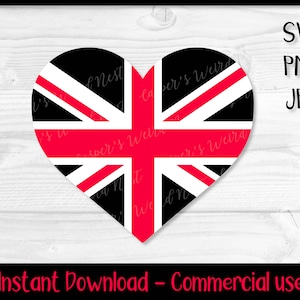 Union Jack en forme de coeur rose, SVG, PNG, JPG, fichiers coupés numériques, téléchargement immédiat, usage commercial OK, j'aime l'Angleterre, drapeau britannique, coeur Svg