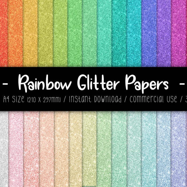 Rainbow Glitter Papers - JPG - Commercial Use - Instant Download - Digital Paper - Pastel Glitter - A4 Size - 300 Dpi - High Quality - Color