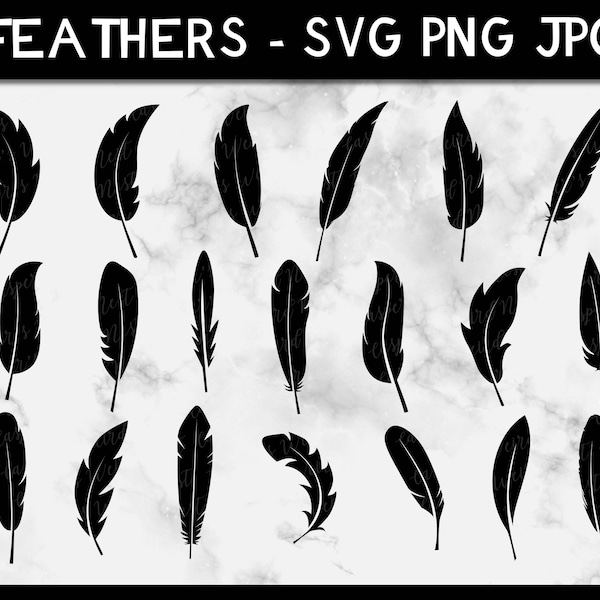 Feather Silhouettes - SVG, PNG, JPG, Digital Cut Files - Instant Download, Commercial Use, Transparent Background, Feather Cut File, Bird