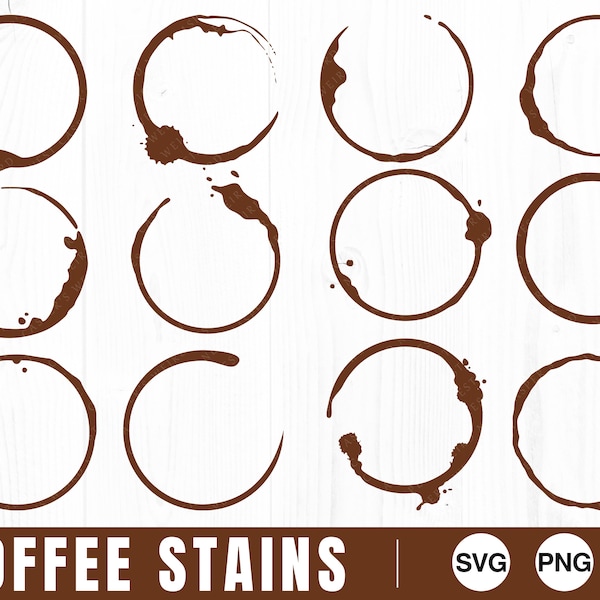 Taches de café - SVG, PNG, JPG - Fichiers coupés numériquement, Utilisation commerciale, Téléchargement instantané, Fond transparent, Café Svg, Anneau de café, Vecteur