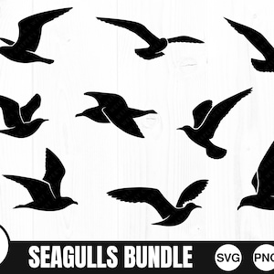 Seagull Bundle, SVG, JPG, PNG, uso commerciale, file di taglio digitale, file per Cricut, uccello in volo, Sea Gull Svg, download immediato, uccello Svg