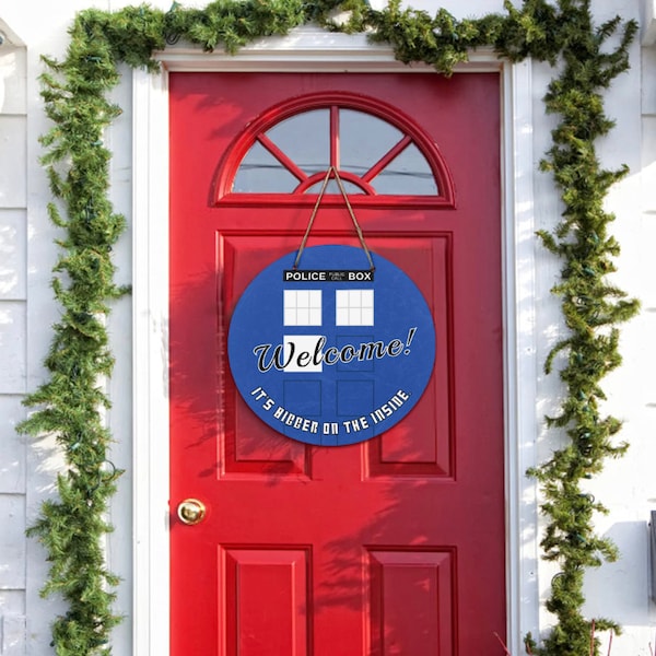 Welcome to the TARDIS - Personalized Round Wooden Door Sign 11.8''