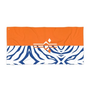 Snips' "Fulcrum Orange/Blue & White Split©" Beach Towel