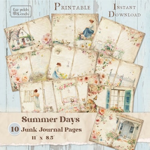Summer Days Junk Journal Pages and Covers – Printable Digital Kit