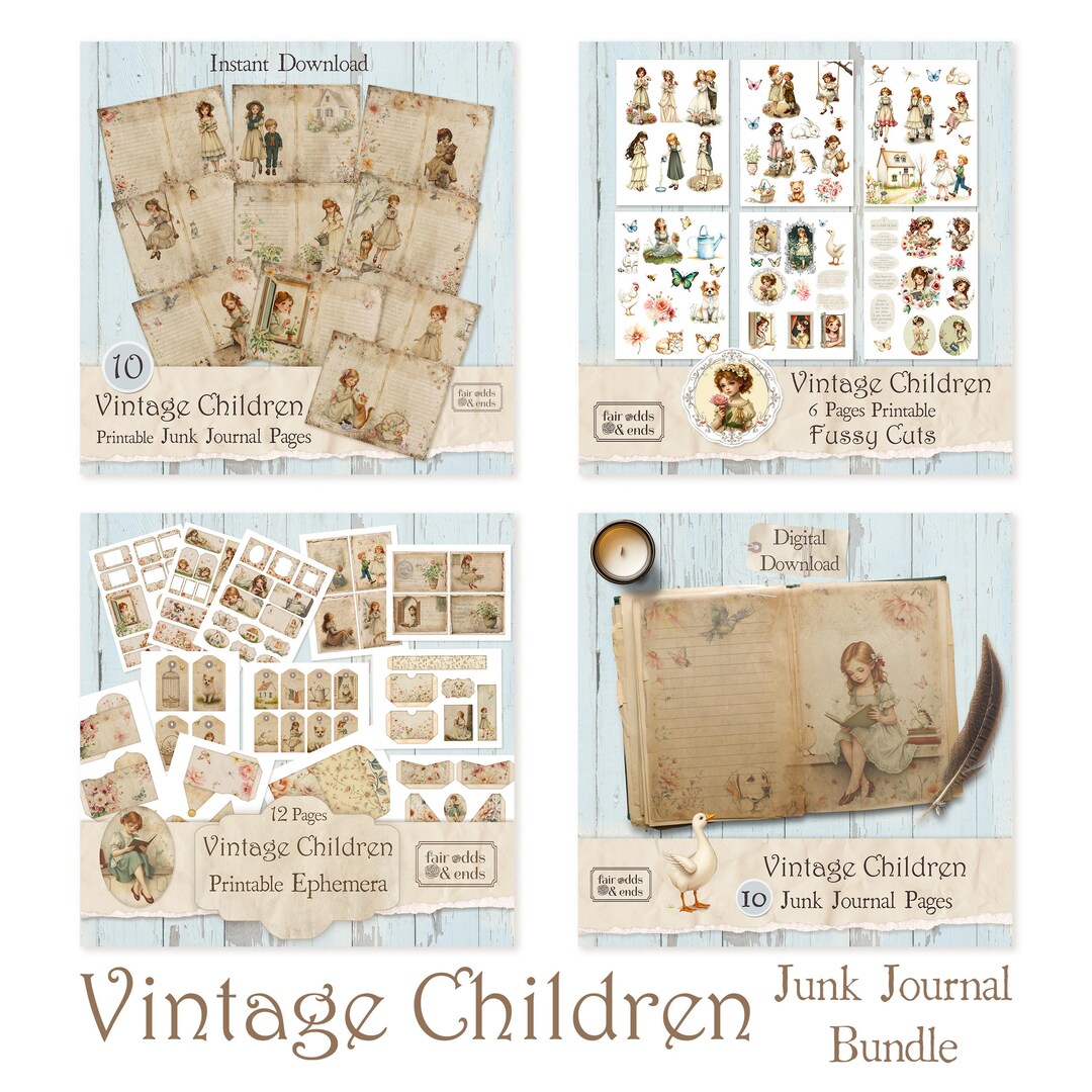 Vintage Children | Mega Junk Journal Bundle – Printable Ephemera, Fussy ...