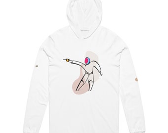 Poised Strike: Line Art Fencer Hoodie - Hooded long-sleeve tee