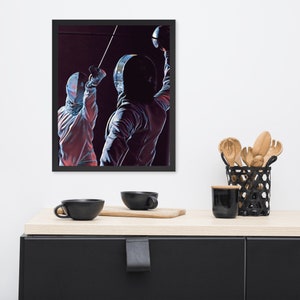 Framed Saber Fencing Poster - Fencing Gift