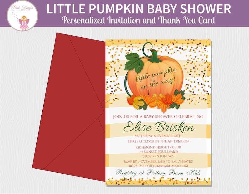 Pumpkin Shower Invitation and Thank You Card Little Pumpkin image 0