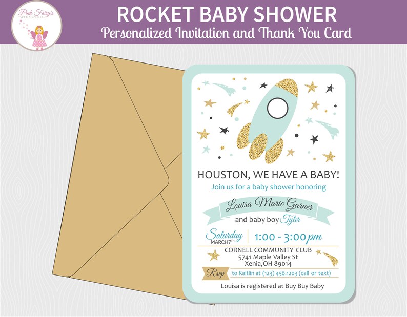 Rocket Baby Shower Invite and Thank You Card Rocket Shower image 0