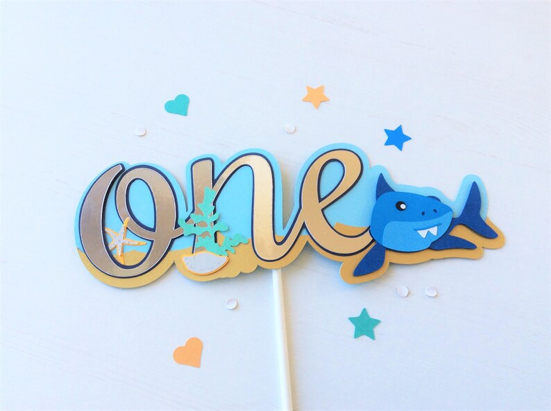 Shark One Cake Topper One Cake Topper Shark Birthday Party image 0