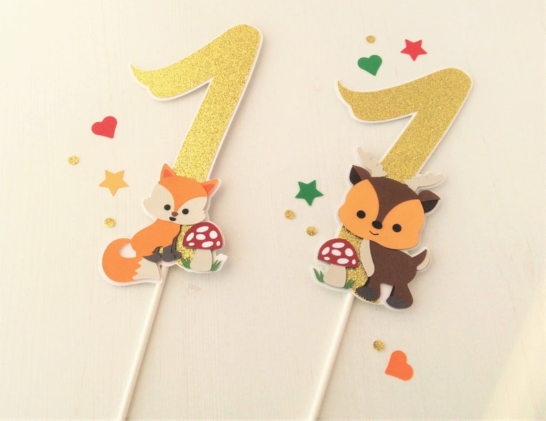 Woodland Fox Deer One Cake Topper Woodland Birthday Party image 0